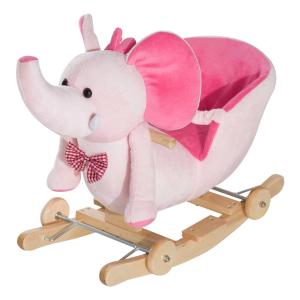 HOMCOM Baby Horse Rocker Kids Rocking Horse Animal Rocker 2 in 1 Rocking Elephant Wooden W/Wheels and Sound -Pink