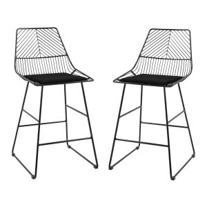 HOMCOM Modern Counter Height Bar Stools Set of 2 pcs Wire Metal Barstools for Kitchen