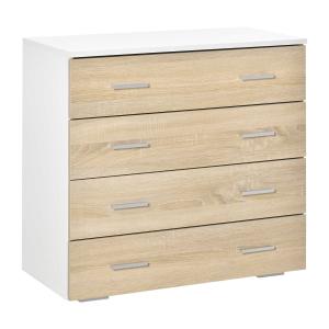 HOMCOM komoda z 4 szufladami szafka łazienkowa szafka z szufladami do sypialni salonu dąb biały 76x35x72 cm