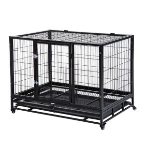 Pawhut Metal Kennel Cage W/Wheels and Crate Tray, 95Lx61.5Wx68.5H cm
