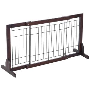 PawHut Pine Wood Freestanding Adjustable Pet Barrier Fence Brown