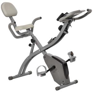 Rower treningowy HOMCOM 2 w 1 trenażer rowerowy wyświetlacz LCD składany rower stacjonarny rower treningowy z 8 poziomami oporu magnetycznego i 1 parą linek treningowych stal kolor szary 97x51x115 cm
