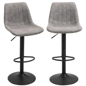 HOMCOM Set Of 2 Microfiber Retro Tub Bar Stools w/ Metal Frame Footrest Home Seat Grey