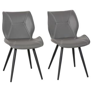 HOMCOM Set of 2 Contrast Stitched PU Leather Racing-Style Dining Chairs Accent Grey