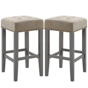 HOMCOM zestaw 2 stołków barowych stołek do jadalni z podnóżkiem oddychająca tkanina poliestrowa drewno kauczukowe pianka szary 38,5 x 38,5 x 69,5 cm