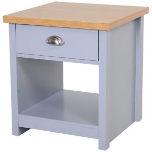HOMCOM Bedside Table Night Stand Home Furniture w/ Drawer Bottom Shelf Oak Effect Top Elevated Base Grey Bedroom