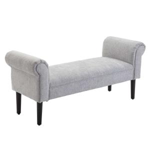 HOMCOM ławka tapicerowana ławka do siedzenia hol taboret ławka do przedpokoju sofa z funkcją spania elegancka z wygiętymi bokami materiał lniany pianka poliester jasnoszary 103x48x38 cm