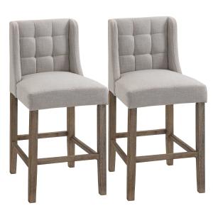 HOMCOM set van 2 barkrukken moderne keukenstoelen barkrukken voor keuken met lage rugleuning linnen touch rubberhout beige 47 x 50 x 101 cm