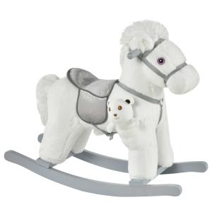 HOMCOM Kids Plush Ride-On Rocking Horse w/ Plush Toy Animal Sounds for 18-36M
