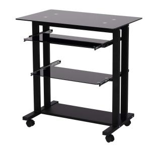 HOMCOM computertafel hoekbureau hoek bureau kantoor tafel PC moderne eenvoudige stijl gehard glas ijzeren pijp zwart 80 x 51 x 83 cm