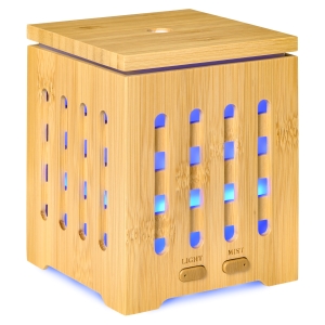 HOMCOM geurverspreider luchtbevochtiger voor etherische oliën 7 kleuren LED 2 sproeistanden waterloos schakelt automatisch uit 200 ml elegant bamboe naturel 10,2 x 10,2 x 13 cm