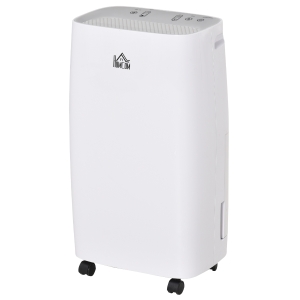 HOMCOM luchtontvochtiger kamergrootte 18-28 ㎡ 12 L / 24 u. elektrische luchtontvochtiger tegen vocht met wielen voor de badkamer woonkamer slaapkamer ABS koper aluminium wit 28,8 x 19,8 x 50,9 cm