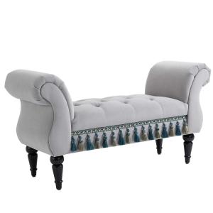 HOMCOM luxe zitbank, gestoffeerde bank, krukje, polyester, populierenhout, rubber, schuimstof, grijs, 117 x 40 x 58 cm