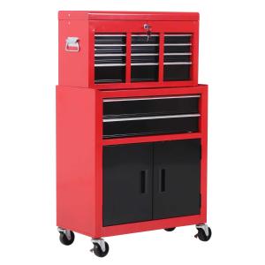 HOMCOM Portable Metal ToolboxTrolley, 6 Drawers-Black/Red