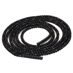 HOMCOM trainingstouw fitnesstouw schommeltouw met warm krimpende handgrepen, waterdicht, weerbestendig en schijfvast voor spieropbouw kracht uithouding crossfit 100% polyester zwart + geel Ø 38 mm x 9 m