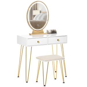 HOMCOM Schminktisch Kosmetiktisch mit Hocker 2 Schubladen 1 Lippenstiftraster MDF Weiß