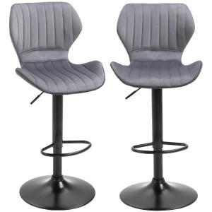 HOMCOM Bar Stool Set of 2 Velvet-Touch Adjustable Height Swivel Chairs Footrest