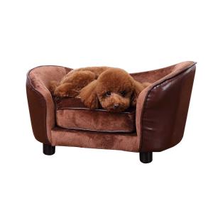 PawHut Dogs Wooden Flannelette Upholstered Indoor Sofa Bed w/ Cushion Brown