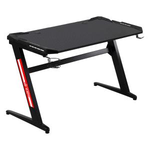 HOMCOM computertafel speeltafel met LED licht bureau met bekerhouder koptelefoonhaak Z-vormige bureautafel MDF metaal ABS zwart 120 x 60 x 73 cm