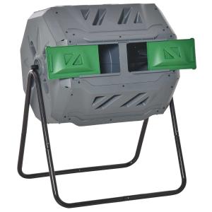 Outsunny Garden Compost Bin Dual Tumbler Rotating Outdoor Composter with Sliding Doors