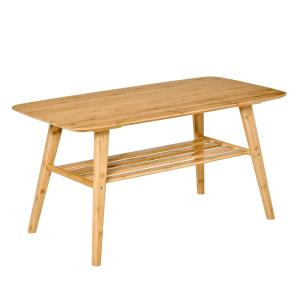 HOMCOM salontafel bijzettafel bamboe tafel woonkamertafel koffietafel met plank minimalistisch stabiel bamboe natuurlijk hout 100x50x50 cm