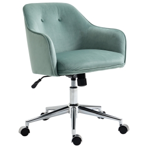 Vinsetto krzesło biurowe z funkcją przechylania krzesło do domowego biura z regulacją wysokości krzesło do biurka ergonomiczne kółka obracane o 360° aksamitny w dotyku poliester nylon kolor zielony 61 x 59 x 80,5-90,5 cm