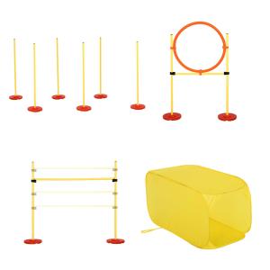 PawHut Conjunto 4 Obstáculos de Entrenamiento para Perro Set de Agilidad para Mascotas Estable Altura Ajustable de Aro Amarillo