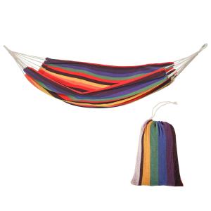 Outsunny Hamaca de Algodón Colgante 290x150 cm Carga 150 kg Individual Portátil con Bolsa de Transporte para Acampar Exteriores Viaje Multicolor