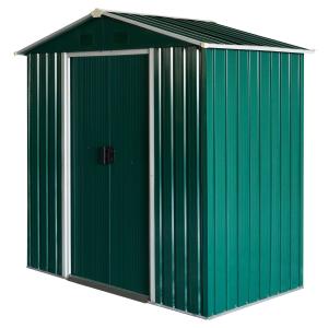 Outsunny Caseta de Jardín 2,2 m² Cobertizo de Acero Galvanizado para Almacenamiento de Herramientas con Puerta Corrediza 194x110x184 cm Verde