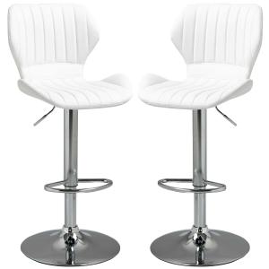 HOMCOM Juego de 2 Taburetes de Bar Taburetes Altos de Cocina Giratorio Altura Ajustable de 91,5-113,5 cm con Reposapiés y Base de Metal Ø41 cm Blanco