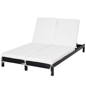 Outsunny Tumbona de jardín para 2 personas Conjunto de tumbonas para piscina 195x120x28 cm Negro y Blanco Crema