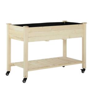 Outsunny Huerto Urbano Mesa de Cultivo 118x55x83 cm Elevado de Madera con Estante Tela Geotextil Ruedas con Frenos Portátil para Cultivo en Jardín Terraza Color Natural