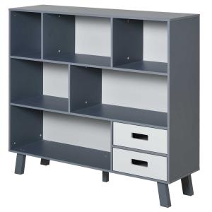 HOMCOM Estantería Librería con 6 Compartimentos y 2 Cajones Mueble Auxiliar con Patas para Libros Decoraciones Fotos 105x30x96 cm Azul y Gris