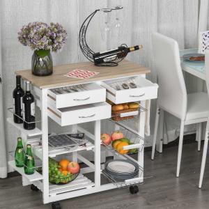 HOMCOM Carrito de Cocina Carro de Servicio Multifuncional con Cajones Cestas Estantes para Especias Toallero Ruedas 92x37x82 cm Blanco