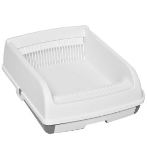 PawHut Bandeja Higiénica para Gatos Arenero Abierto Semiautomático con Botón Pala Bandeja Extraíble y Bordes Altos 62x46,5x19,5 cm Blanco