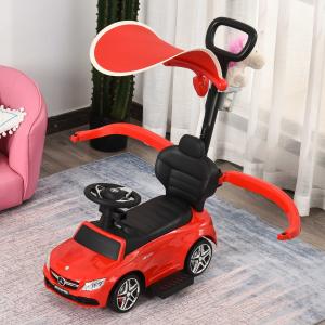 HOMCOM Carrito para Niños Mayores de 1 Año Cochecito Automóvil Diseño 3 en 1 Empujador Andador Función de Bocina 84x40x83 cm Rojo