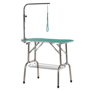 PawHut Mesa de Aseo para Mascotas Plegable Mesa Peluquería Canina Altura Ajustable Forma de Hueso con Cesta 94,5x55,3x80,6 cm Verde