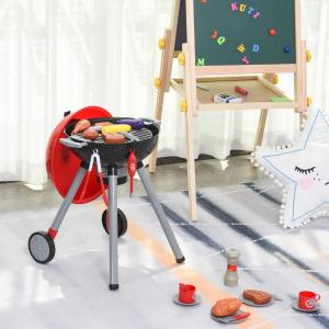 HOMCOM Juego de Barbacoa para Niños Mayores de 3 Años Juguete de Simulación BBQ de Carbón con Accesorios de 39 Piezas Luz y Sonido 34,5x37x56cm