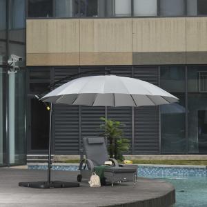 Outsunny Sombrilla Ø300 cm Parasol de Jardín con Manivela Manual 18 Costillas y Ángulo Ajustable del Techo Base Cruzada Gris