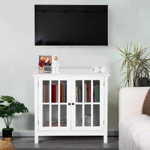 HOMCOM Aparador de Cocina Armario de Almacenaje con 2 Puertas de Vidrio Dispositivo Antivuelco Comedor Entrada Buffet 80x36,5x76 cm Blanco