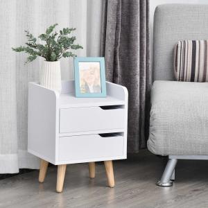 HOMCOM Mesa de Noche Multiusos Mesita Auxiliar para Sala de Estar o Dormitorio con 2 Cajones Espaciosos Patas Elevadas de Pino 33x28x42cm