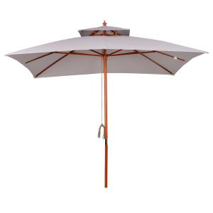 Outsunny Sombrilla de Jardín y Terraza con Parte Superior a Dos Niveles Sistema de Polea Impermeable Poliéster 3x3m Gris Claro