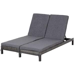 Outsunny Conjunto de tumbonas para piscina 2 asientos 195x120x28 cm Gris