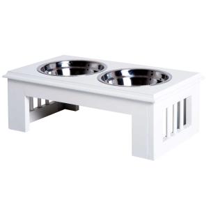 PawHut Comedero Elevado para Perros con Soporte y 2 Cuencos Extraíbles de Acero Inoxidable Alimentador para Mascotas Alimento y Agua 44x24x15 cm Blanco