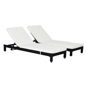 Outsunny Set de 2 Tumbonas de Ratán Chaise Longue con Cojines Acolchados Cubierta Impermeable Silla para Exterior Jardín Patio Terraza Negro