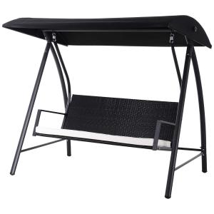 Outsunny Columpio Jardín tipo Balancín Mecedora de Ratán con 3 Plazas para Jardín y Terraza con Toldo Regulable y Cojín - 198x124x179cm