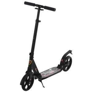 HOMCOM Patinete Plegable Scooter con Manillar Altura Ajustable Patinete para Adultos y Niños (más de 14 años) Tipo Monopatín con Freno Grandes Ruedas Carga 100kg Negro