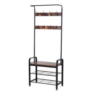 HOMCOM Perchero Metálico Zapatero 3 Estantes 8 Ganchos Colgador para Zapatos Ropas 72x34x185cm