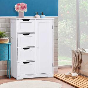kleankin armarios de madera para Baño o Entrada Mueble Organizador Armario Moderno de Madera 1 Puertas y 4 Cajones Color Blanco 56x30x83cm