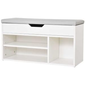 HOMCOM Armario Zapatero para Almacenamiento Banco de Zapatero Organizador con Asiento Estantes Cajón y Cojín Dos Niveles para Entrada y Recibidores Moderno Carga Max 120kg 80x30x43cm Blanco